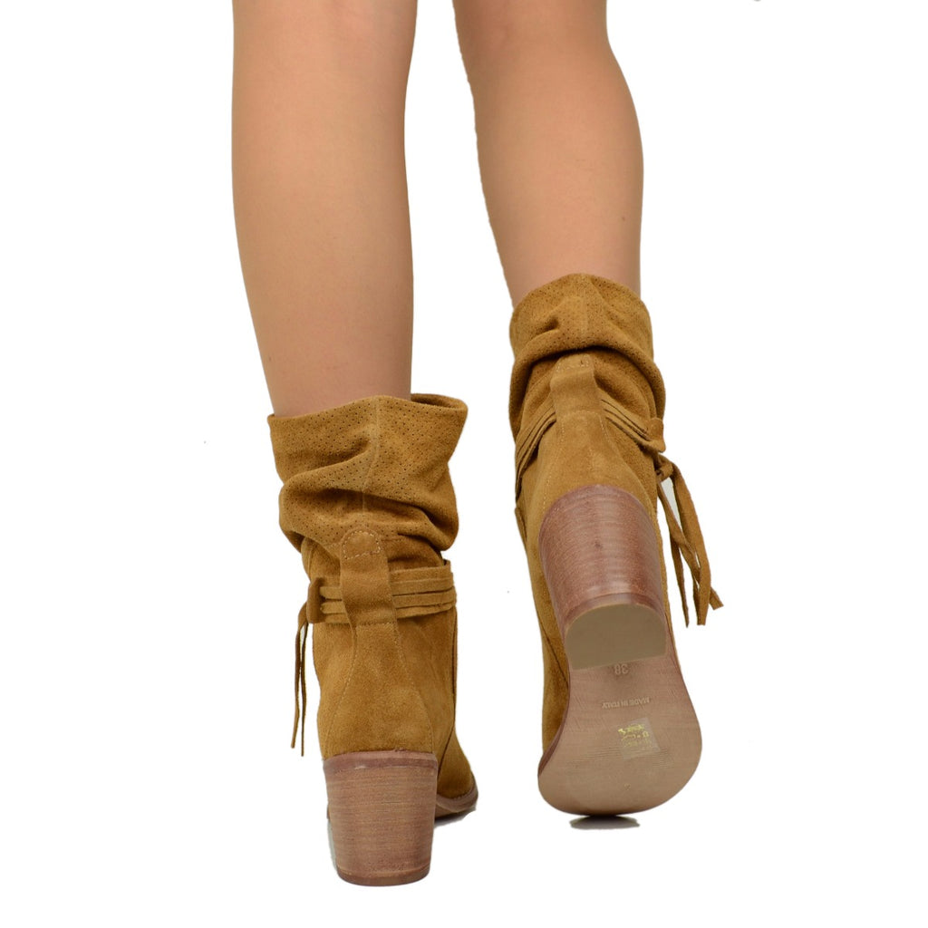 Women's Ankle Boots in Perforated Suede Leather Made in Italy - 6