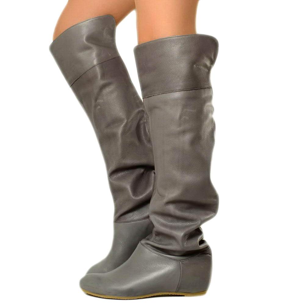 Cuissardes Knee Boots with Gray Leather Cuff - 8