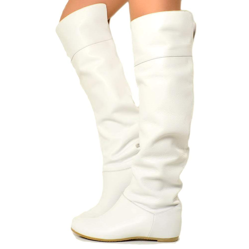 Cuissardes Knee High Boots with White Leather Cuff - 3
