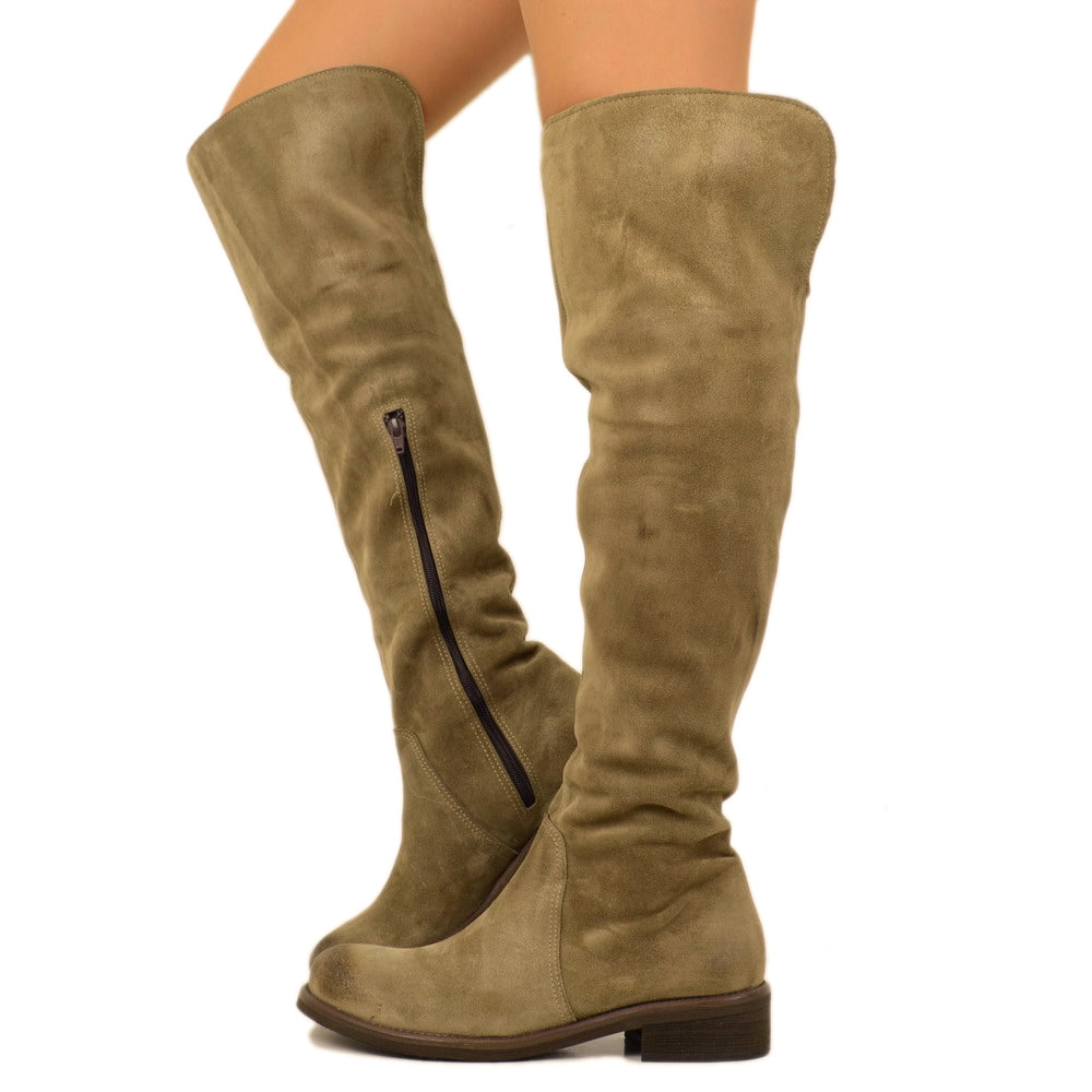 Tall Classic Women's Boots in Taupe Suede with Side Zip