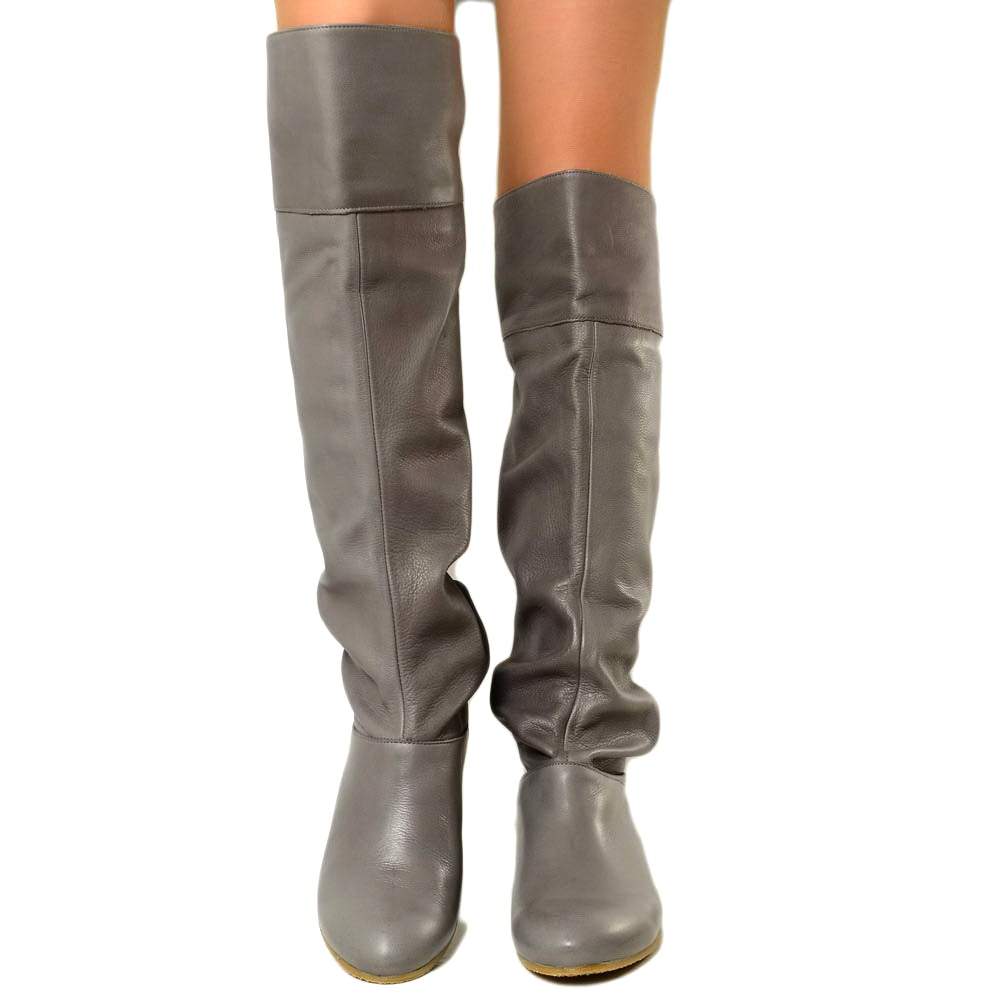 Cuissardes Knee Boots with Gray Leather Cuff - 4