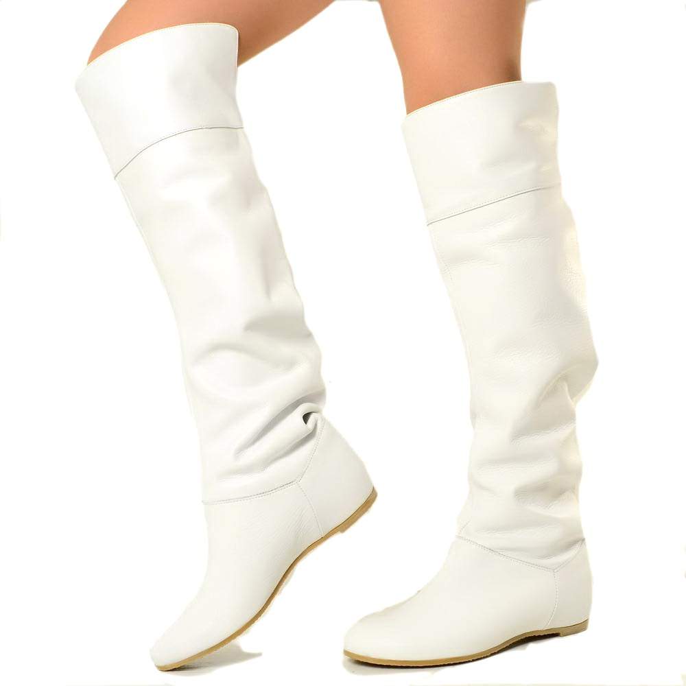 Cuissardes Knee High Boots with White Leather Cuff - 6