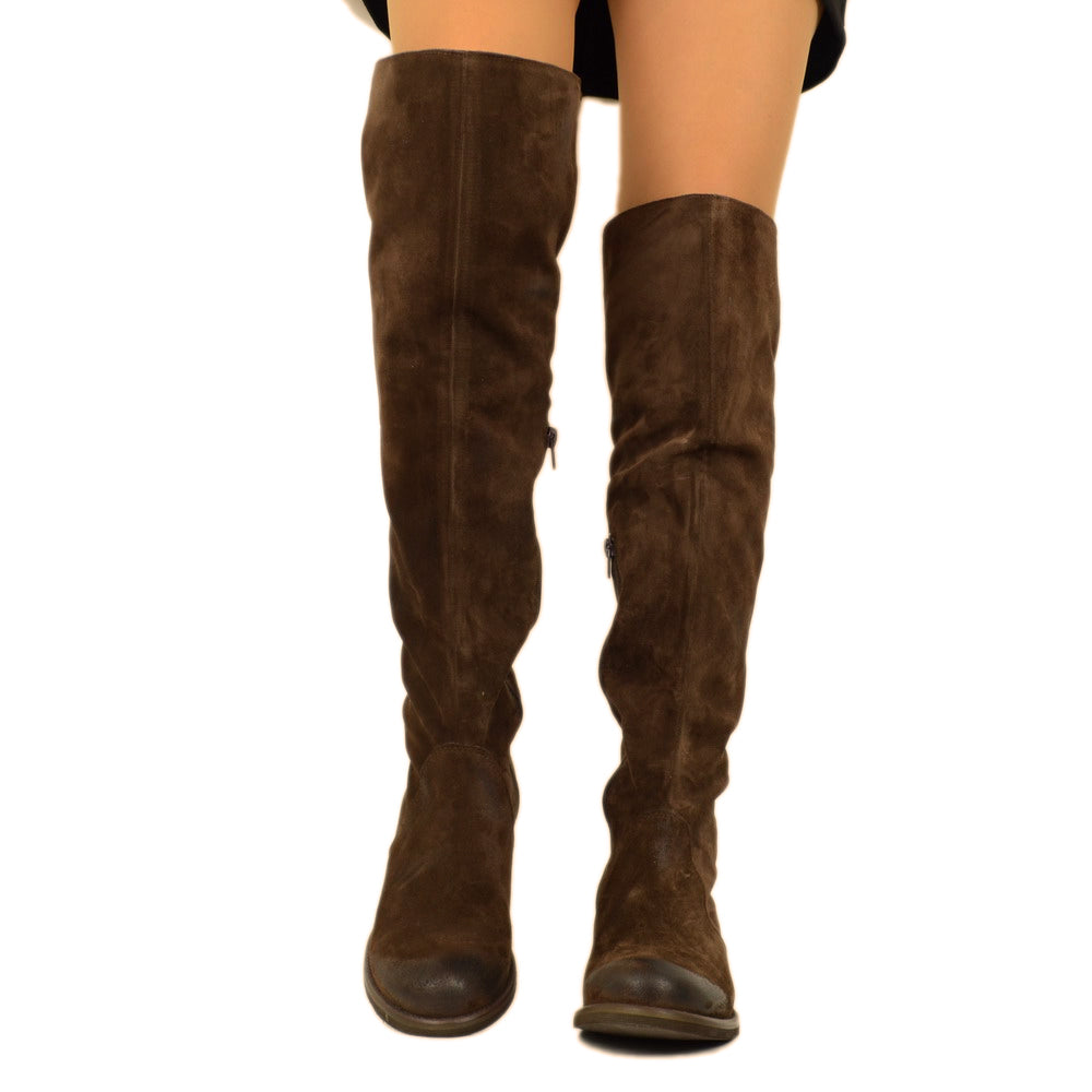 Stivali Scamosciati Marroni Stivali Camoscio Marrone Tacco Basso