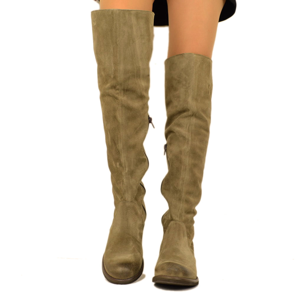 Tall Classic Women's Boots in Taupe Suede with Side Zip - 2