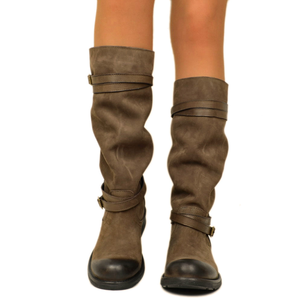 Hohe Camperos-Damenstiefel aus dunkelbraun schattiertem Vintage-Leder - 3