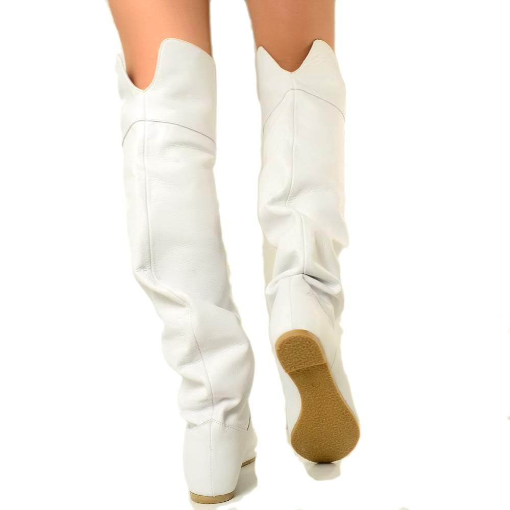 Cuissardes Knee High Boots with White Leather Cuff - 5