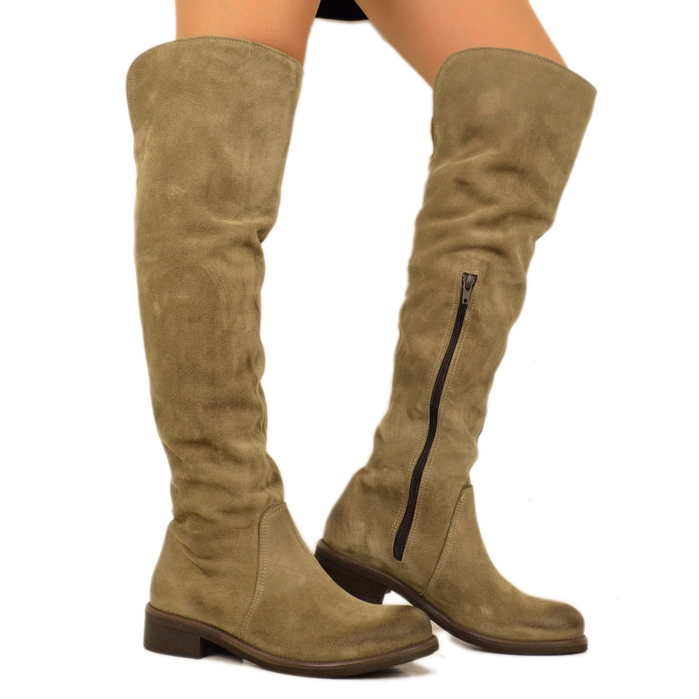 Tall Classic Women's Boots in Taupe Suede with Side Zip - 4