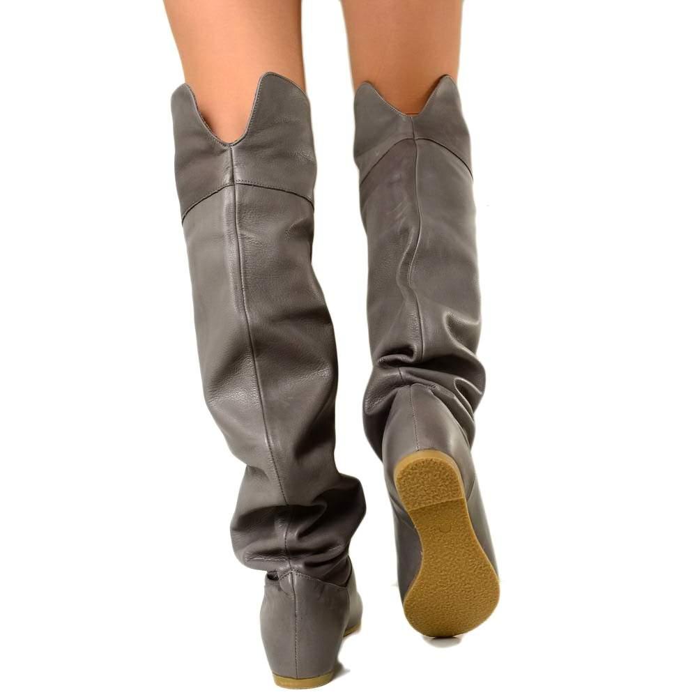 Cuissardes Knee Boots with Gray Leather Cuff - 5