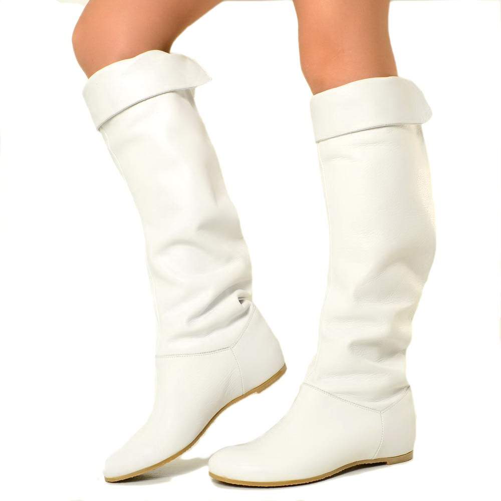 Cuissardes Knee High Boots with White Leather Cuff - 2