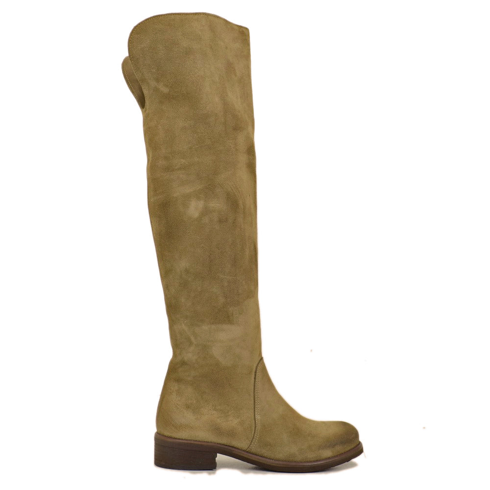 Tall Classic Women's Boots in Taupe Suede with Side Zip - 3