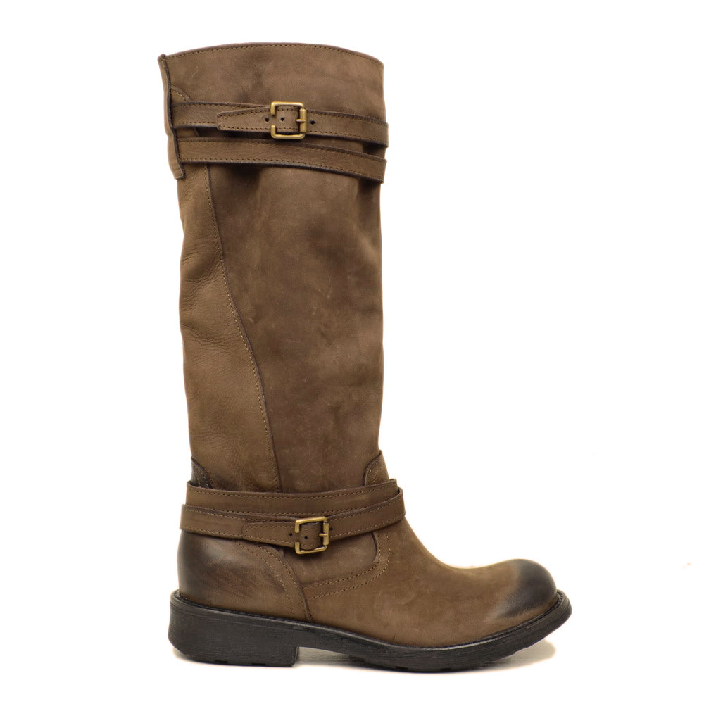 Hohe Camperos-Damenstiefel aus dunkelbraun schattiertem Vintage-Leder - 5