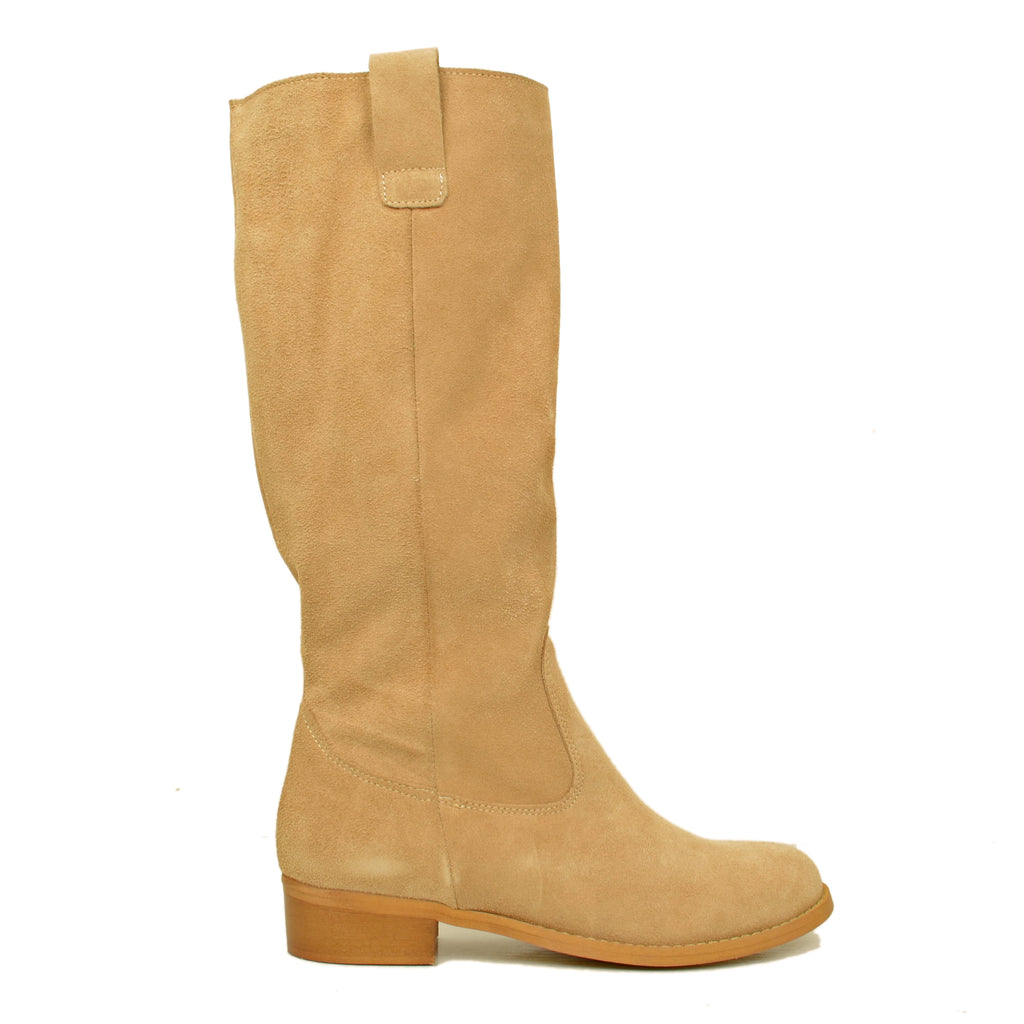 High Women's Boots in Beige Suede with Zip Made in Italy - 2