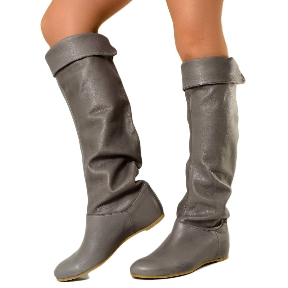 Cuissardes Knee Boots with Gray Leather Cuff - 2