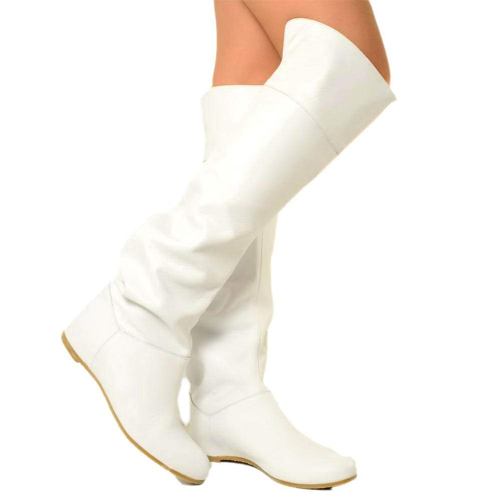 Cuissardes Knee High Boots with White Leather Cuff - 7