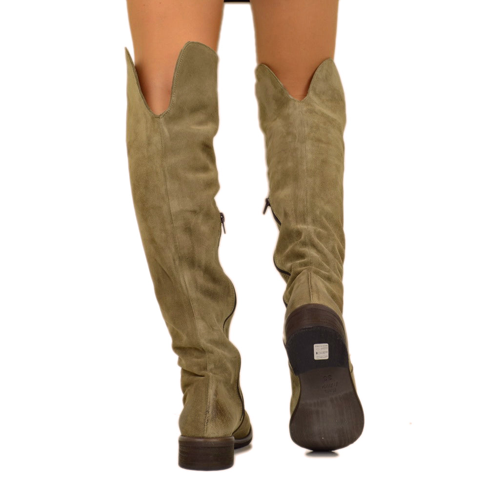 Tall Classic Women's Boots in Taupe Suede with Side Zip - 5