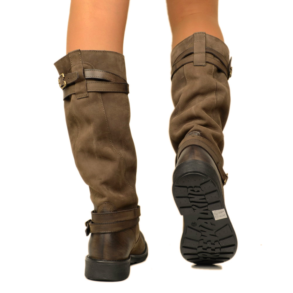 Hohe Camperos-Damenstiefel aus dunkelbraun schattiertem Vintage-Leder - 6