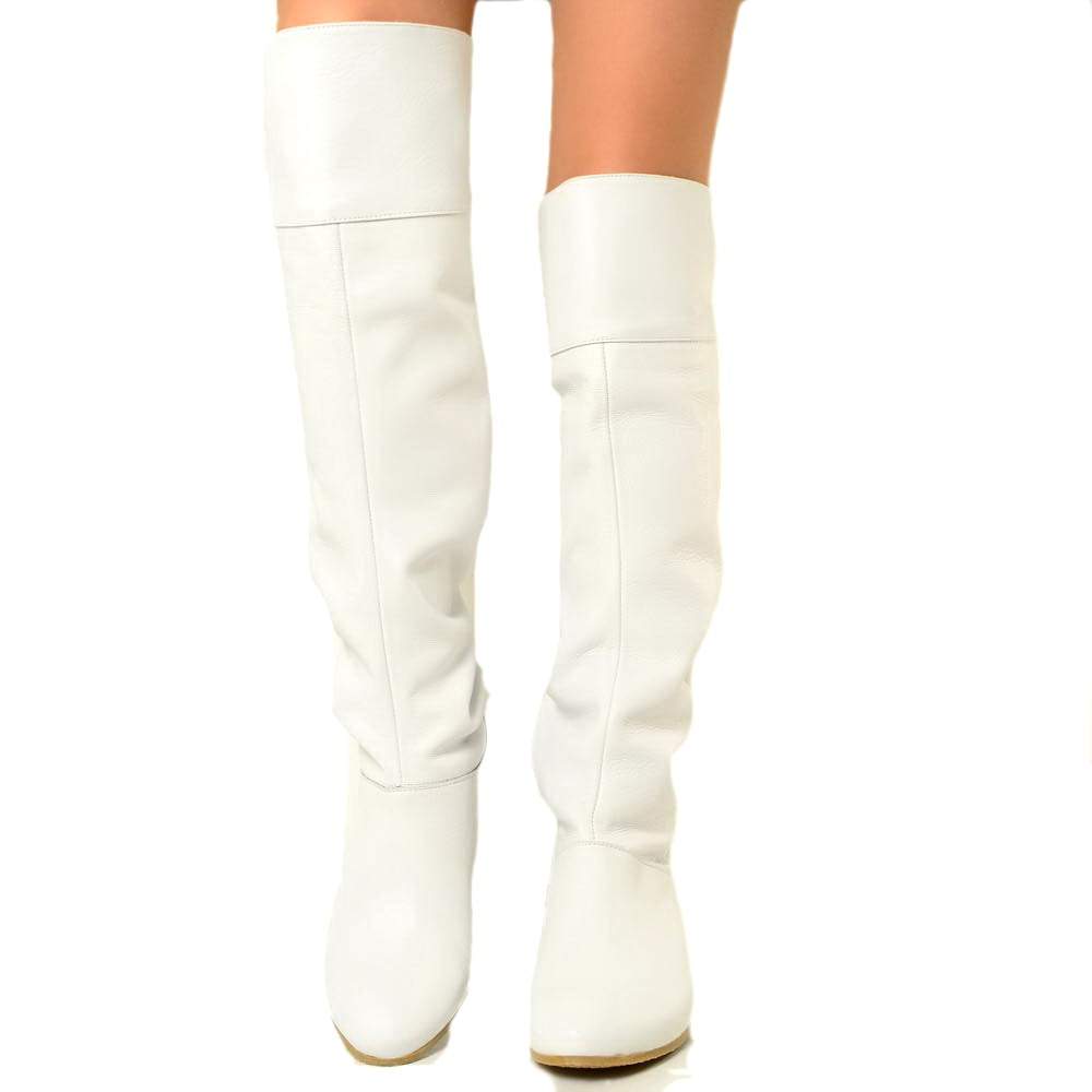 Cuissardes Knee High Boots with White Leather Cuff - 4