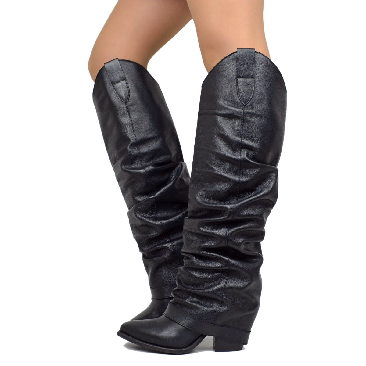 Stivali Texani Donna con Ghetta in Pelle Neri KikkiLine Calzature