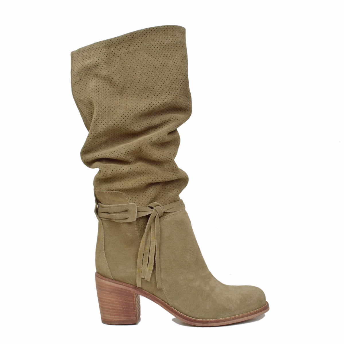 Women s Summer Boots Perforated in Taupe Suede Leather KikkiLine Calzature