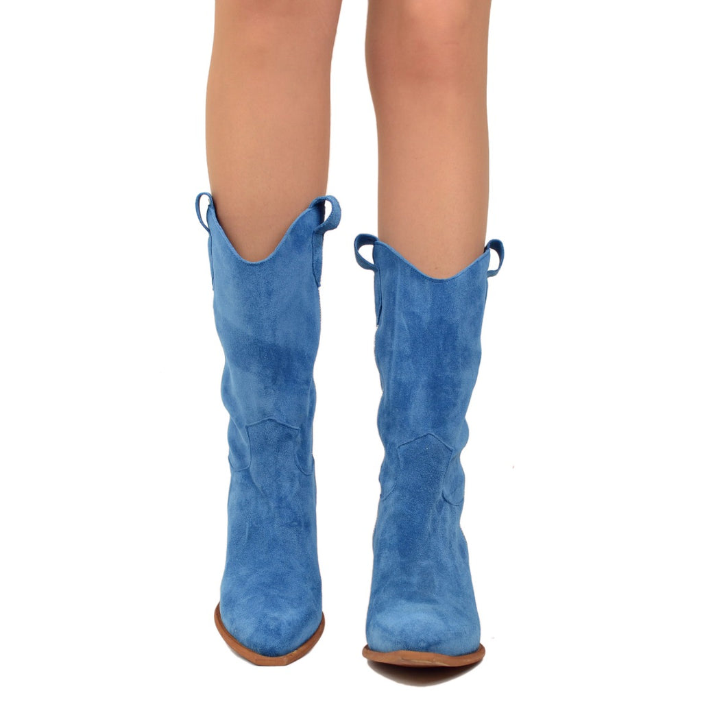 Texan Boots in Suede Leather with High Heel - 2