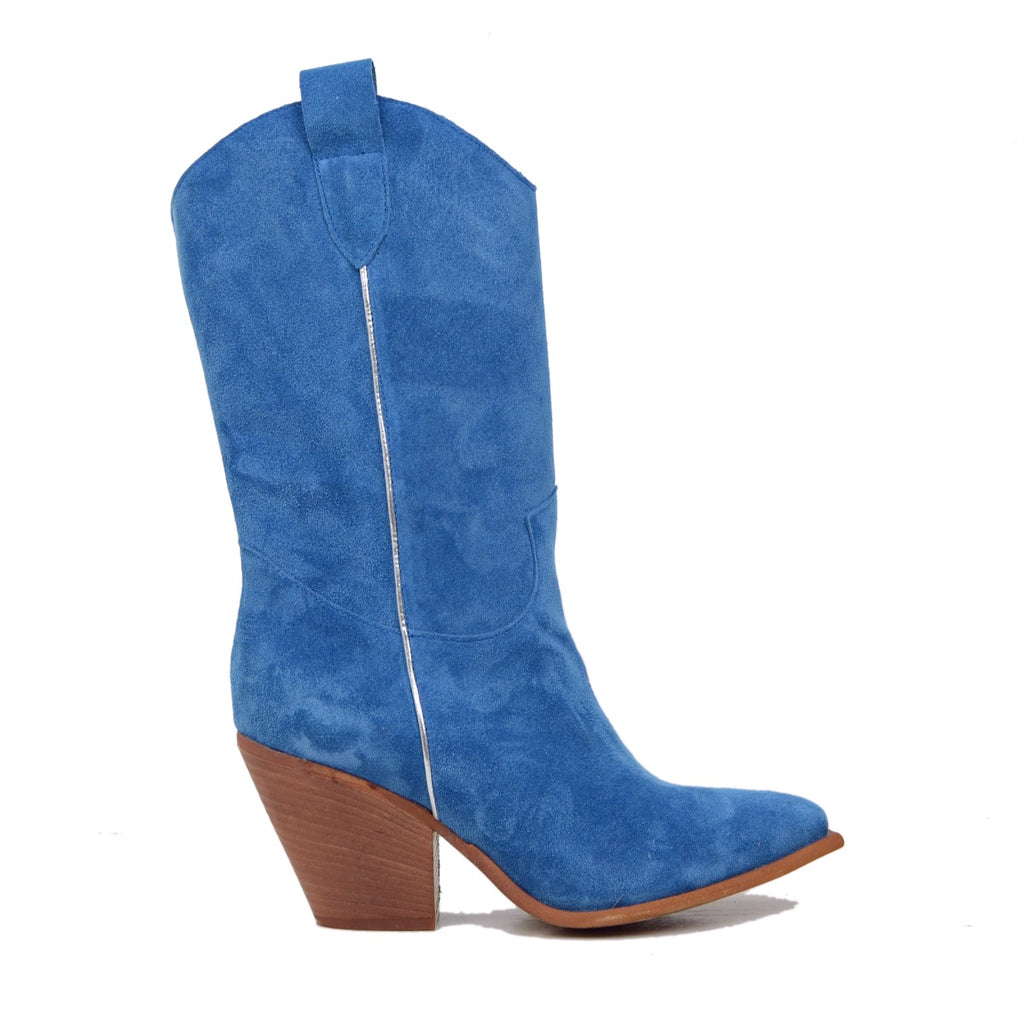 Texan Boots in Suede Leather with High Heel - 4