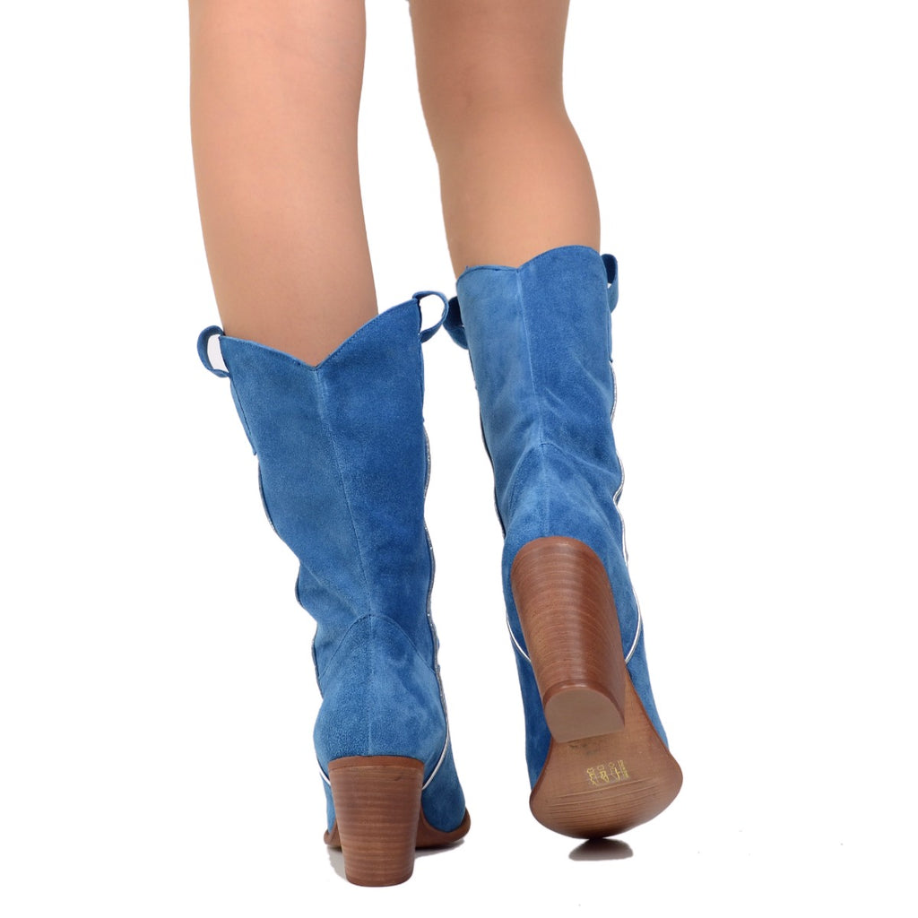 Texan Boots in Suede Leather with High Heel - 5
