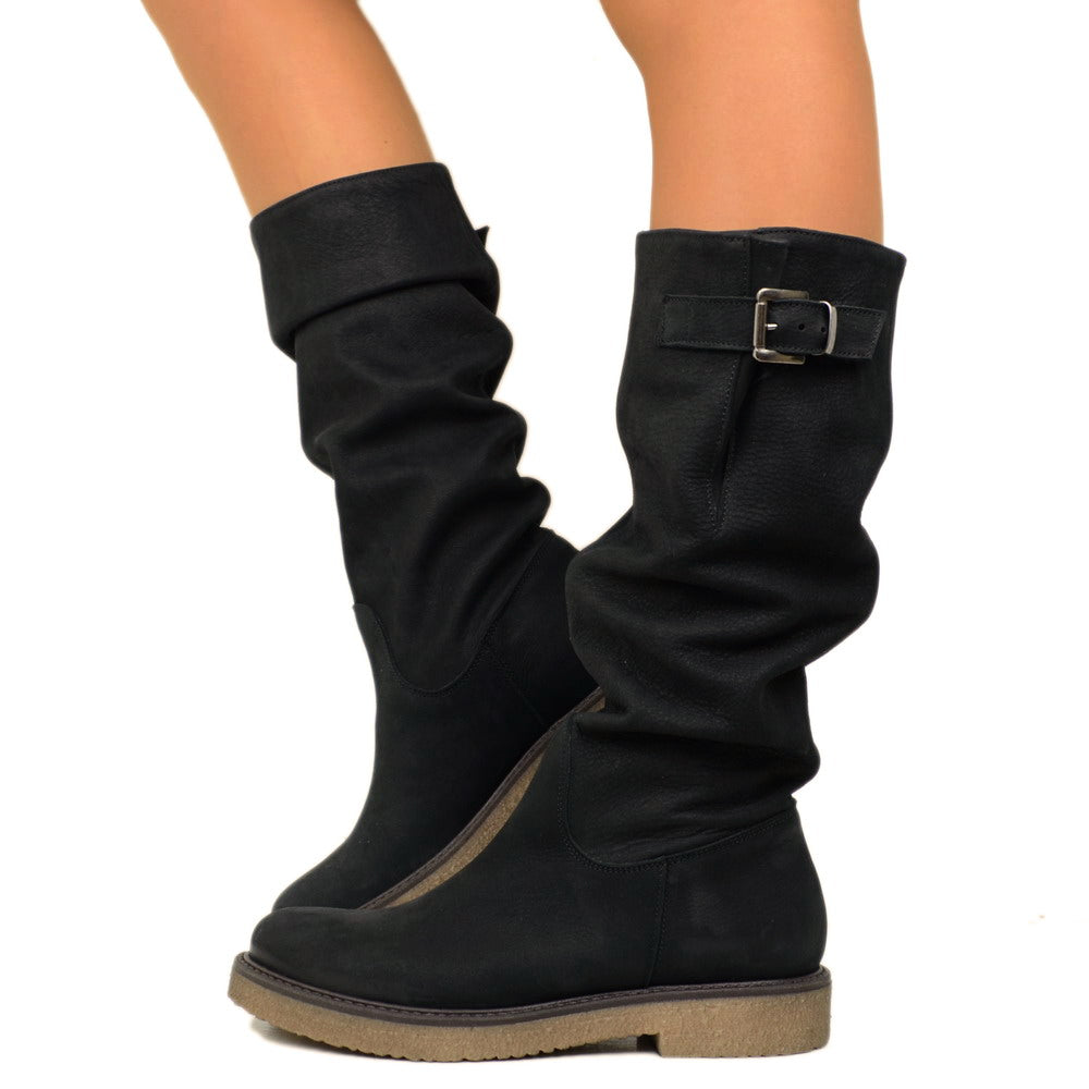 Camperos Sportive Black Women's Boots in Nubuck Leather Made in Italy