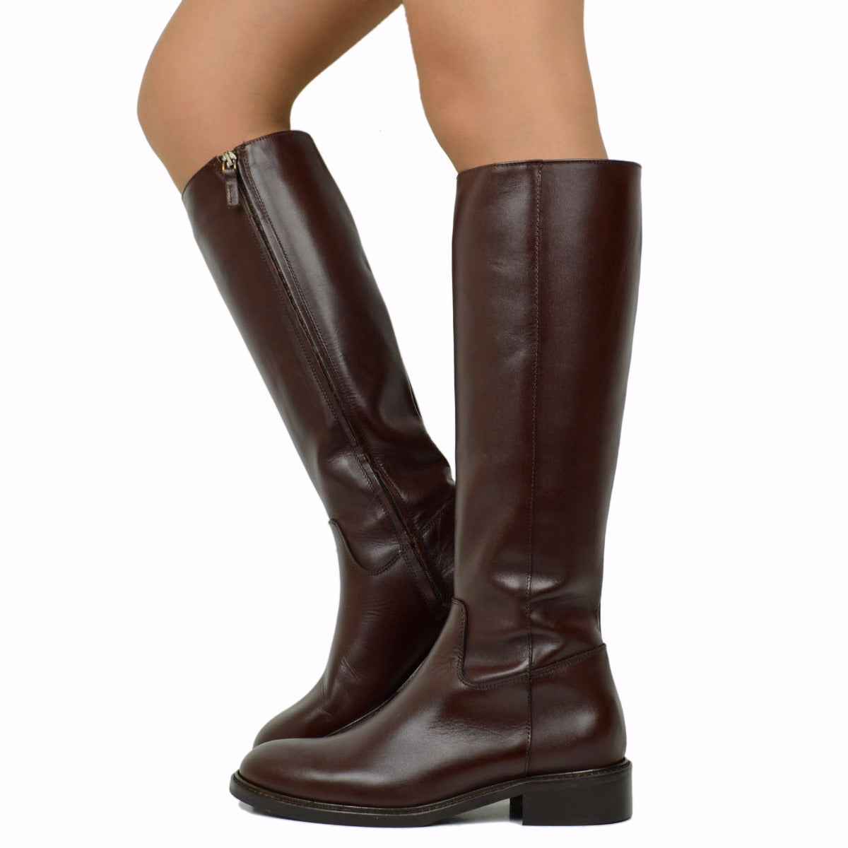 Kikkiline Stivali Pelle Cavallerizza Women's Dark Brown Leather