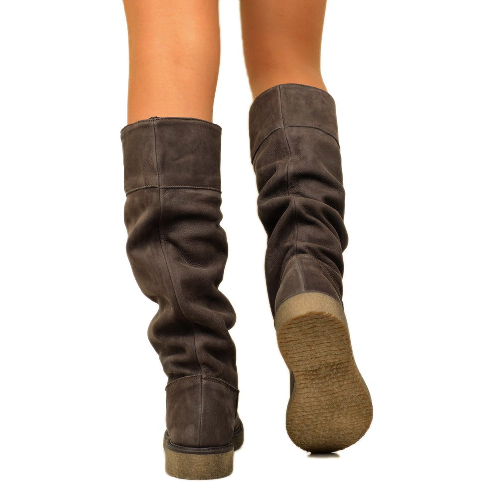 Stivali Donna Camperos Testa di Moro in Pelle Nabuk Made in Italy - 5