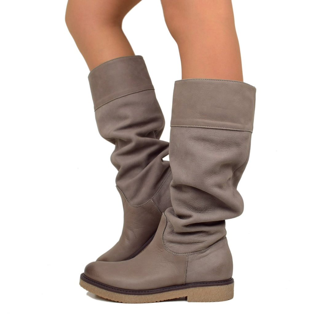 Soft Camperos Women's Boots in Taupe Nubuck Leather Made in Italy