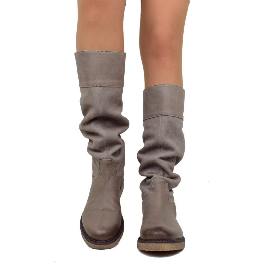 Soft Camperos Women's Boots in Taupe Nubuck Leather Made in Italy - 3