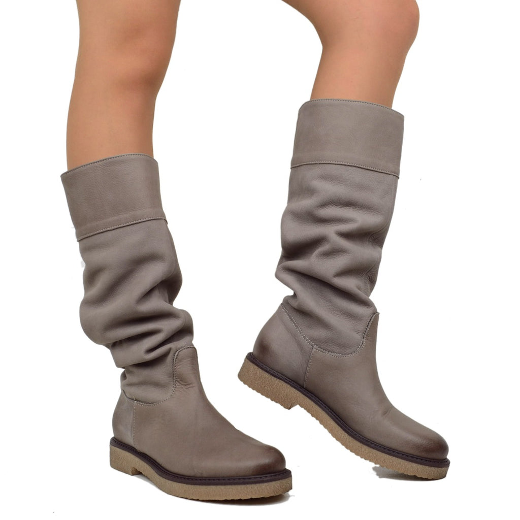 Soft Camperos Women's Boots in Taupe Nubuck Leather Made in Italy - 4