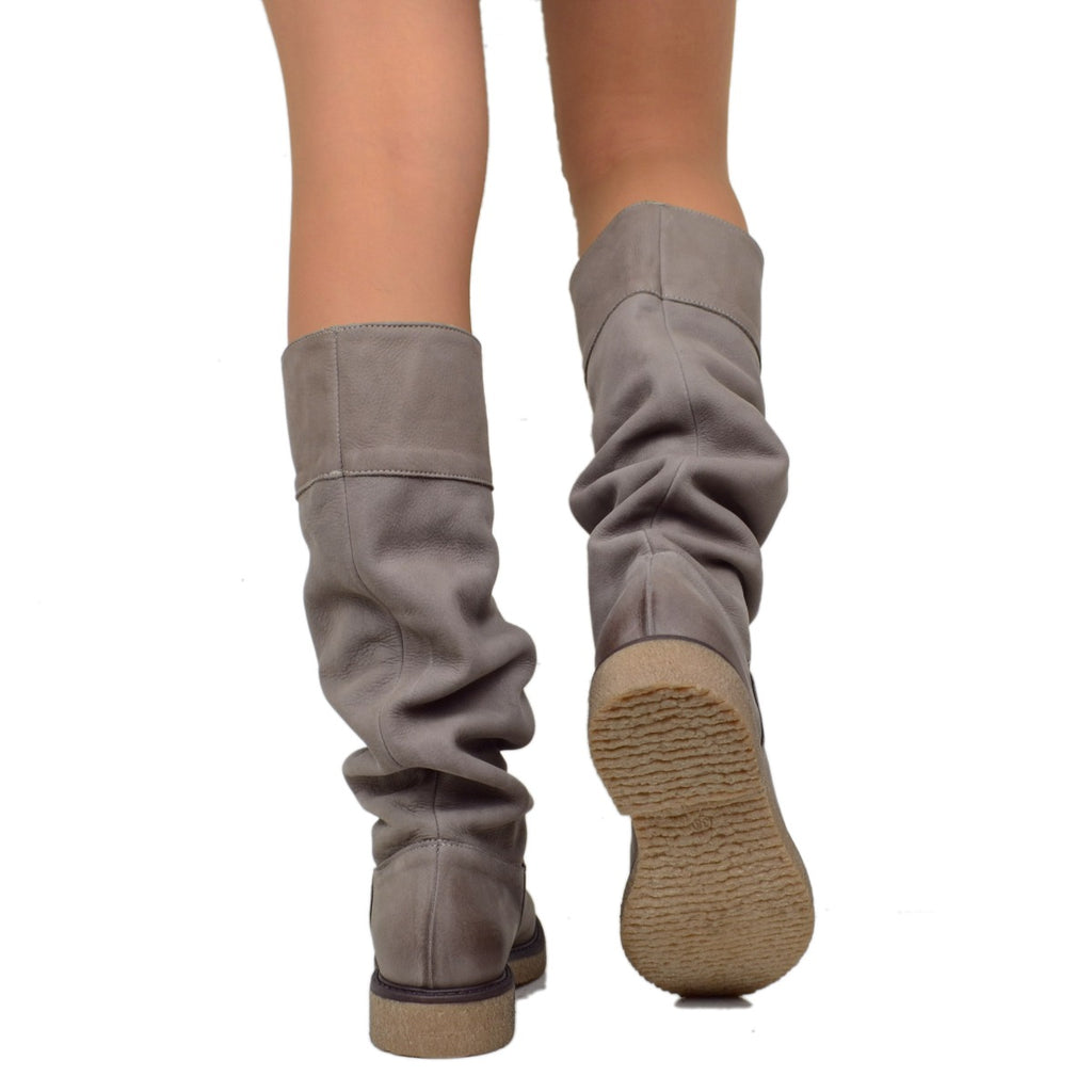 Soft Camperos Women's Boots in Taupe Nubuck Leather Made in Italy - 5