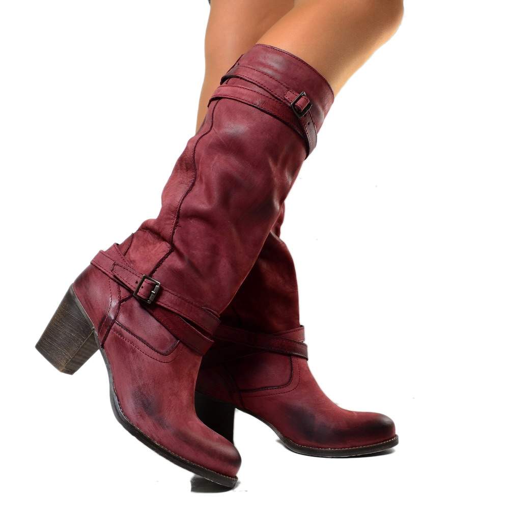 Women's Boots in Genuine Bordeaux Nubuck Leather Made in Italy - 3