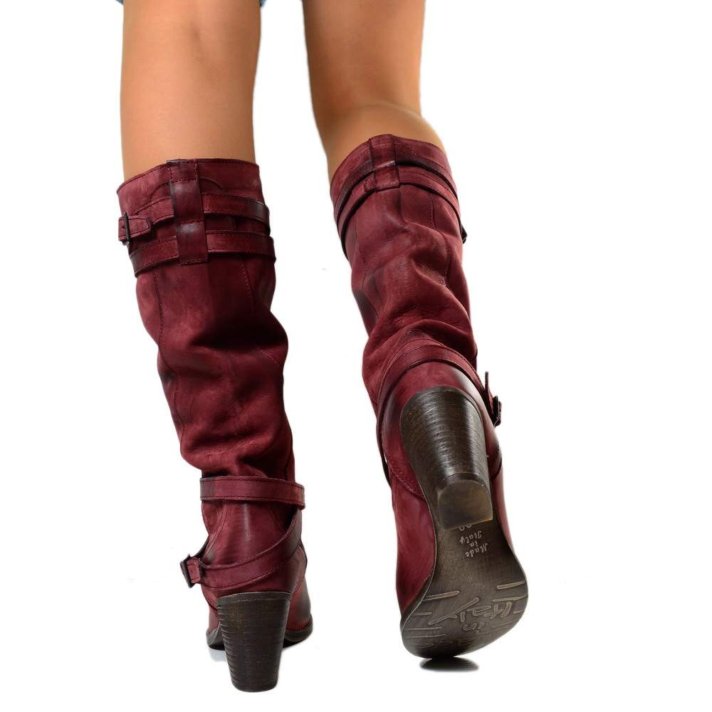 Women's Boots in Genuine Bordeaux Nubuck Leather Made in Italy - 2