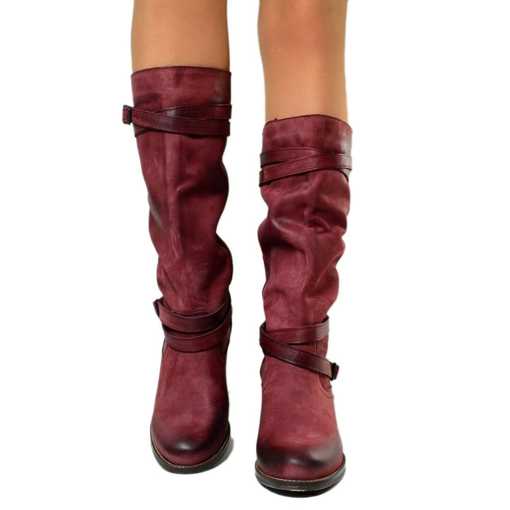 Women's Boots in Genuine Bordeaux Nubuck Leather Made in Italy - 5