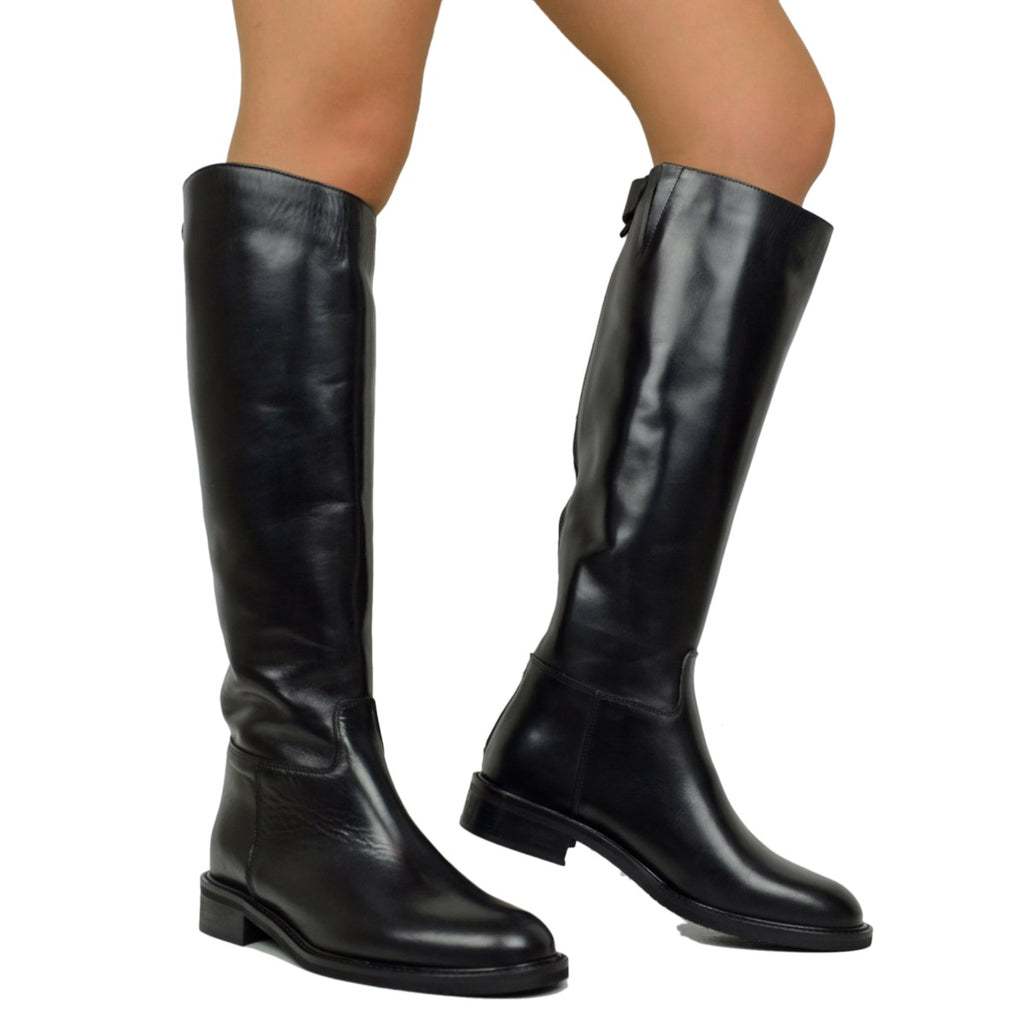 Hohe Cavallerizza-Stiefel aus schwarzem Leder, hergestellt in Italien, mit Reißverschluss - 4