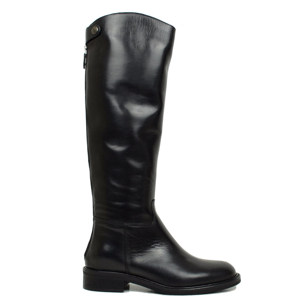 Hohe Cavallerizza-Stiefel aus schwarzem Leder, hergestellt in Italien, mit Reißverschluss - 2