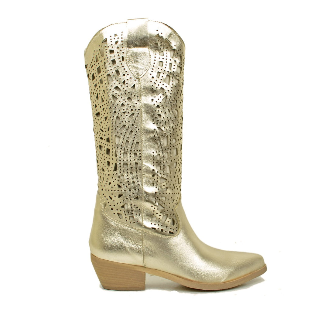 Women's Texan Summer Boots in Platinum color Perforated Made in Italy - 2