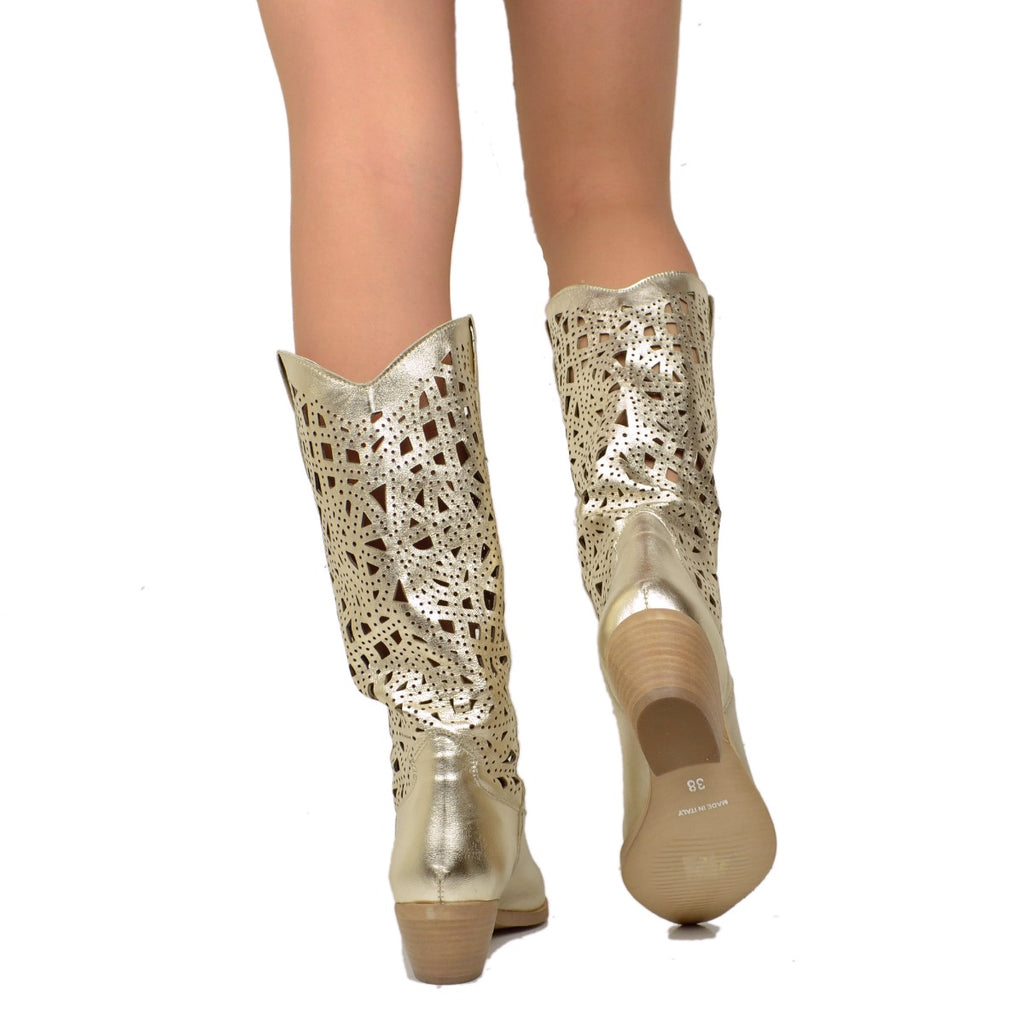 Women's Texan Summer Boots in Platinum color Perforated Made in Italy - 5