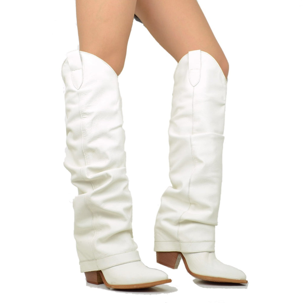 High Texan Boots with Offwhite Leather Gaiter Made in Italy - 4