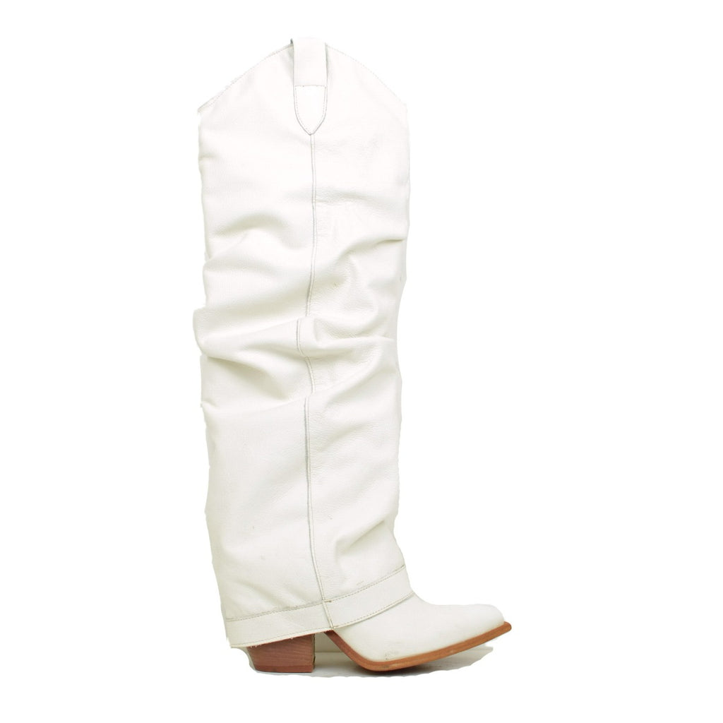 High Texan Boots with Offwhite Leather Gaiter Made in Italy - 2
