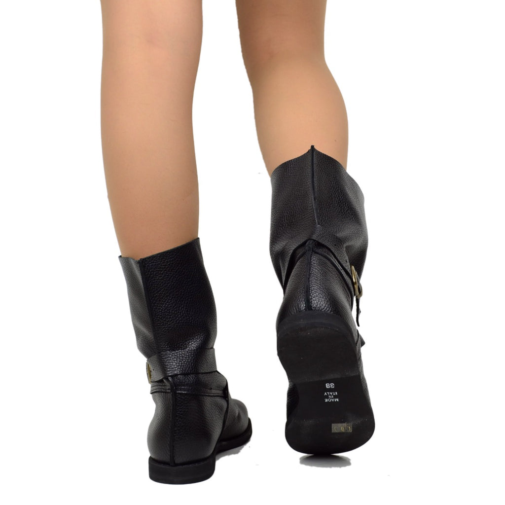 Biker Boots for Big Calves in Black Leather Rubber Bottom - 5
