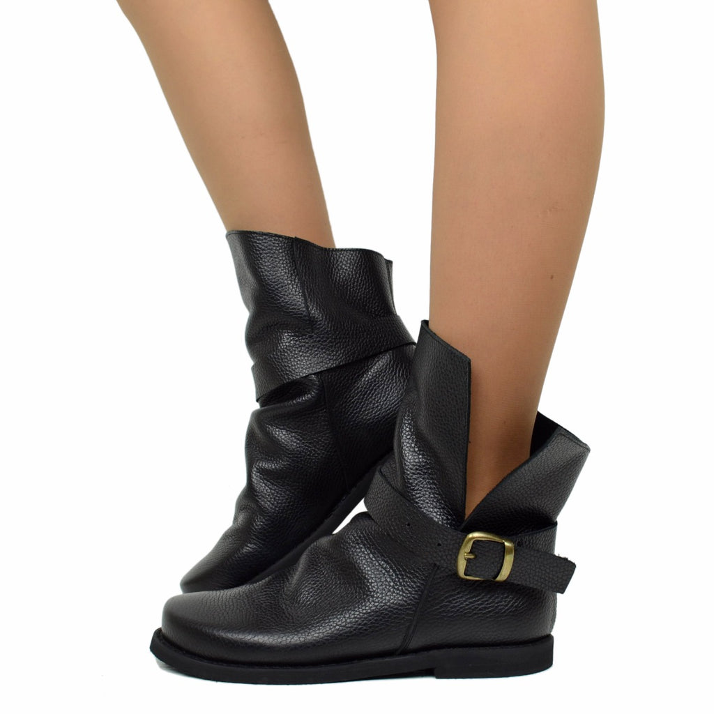 Indian Alternative Natural Leather Black Ankle Boots
