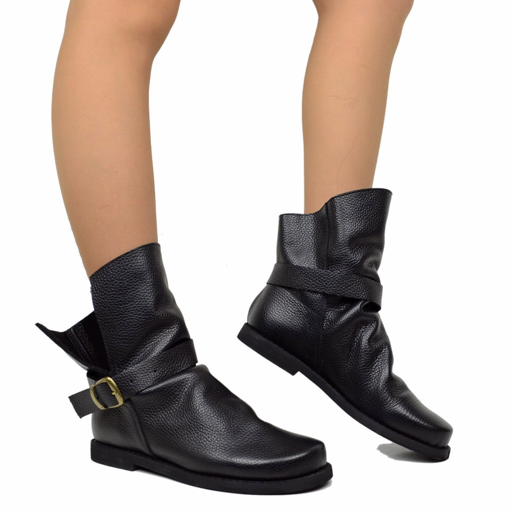 Indian Alternative Natural Leather Black Ankle Boots - 3
