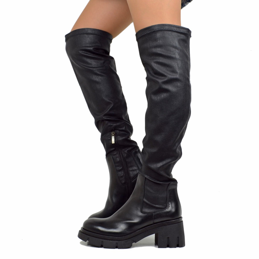 Women's Stretch Leather Boots Made in Italy with Zip