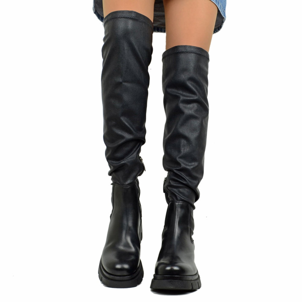 Women's Stretch Leather Boots Made in Italy with Zip - 3