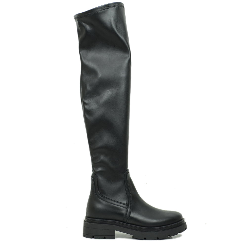 Schwarze Stretch-Overknee-Stiefel für Damen, hergestellt in Italien - 2