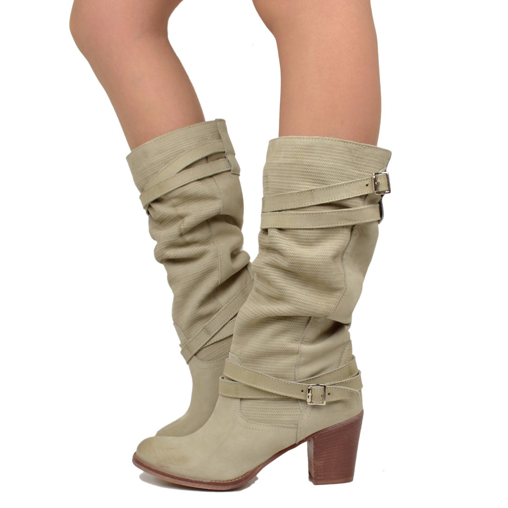 Women's Boots in Taupe Grained Nubuck Leather Made in Italy