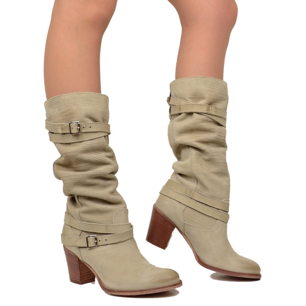 Women's Boots in Taupe Grained Nubuck Leather Made in Italy - 5
